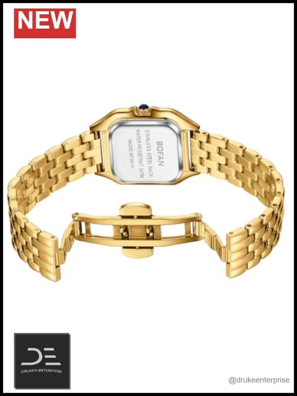 Square Gold Watches for Women Stainless Steel Band Quartz Roman Dial Water